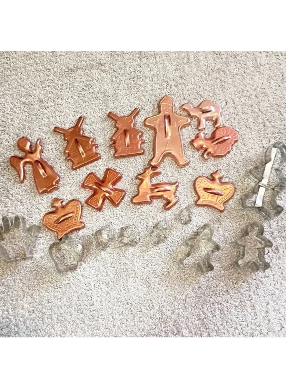 Mixed Copper Silver Metal Christmas Cookie Cutters Leaves Angel Retro Lot of 19